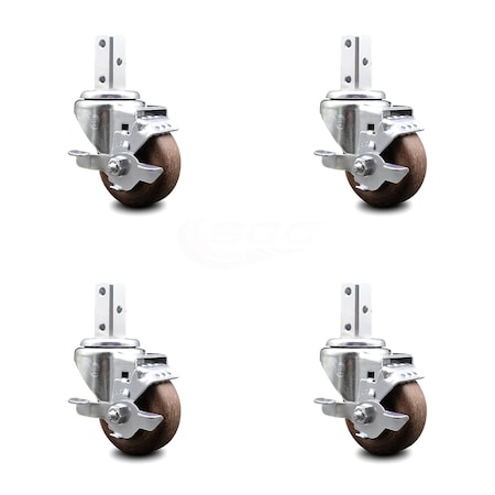 Service Caster 3.5 Inch High Temp Glass Filled Nylon 7/8 Inch Square Stem Caster Set with Brake SCC-SQ20S3514-GFNSHT-TLB-78-4